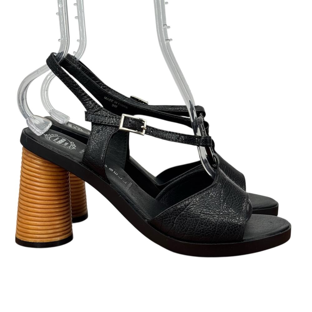 Jeffrey Campbell Funky Sandal Spiral SZ 9 Women’s Black 70s Leather Ridged Heel